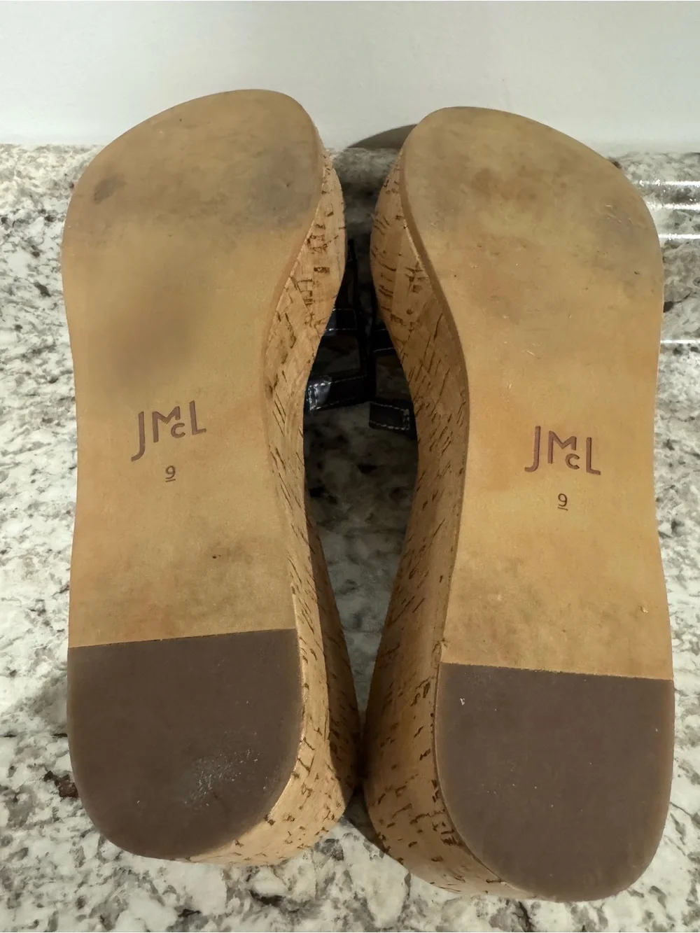 J. McLaughlin Piper wedge platform slide cork bottom sandals Navy Brown Size 9